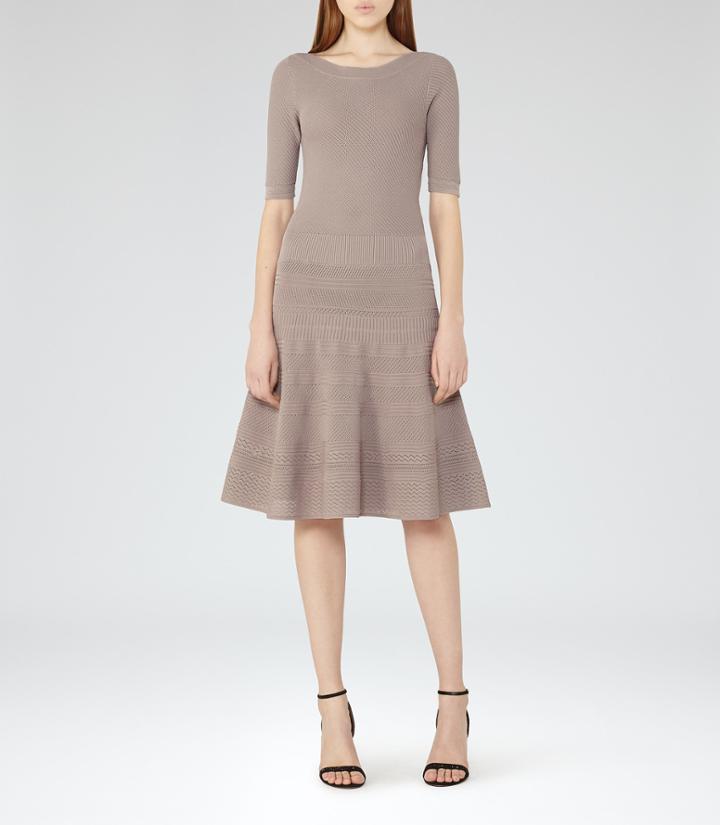 Reiss Karolina - Knitted Fit And Flare Dress In Brown, Womens, Size 0