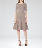 Reiss Karolina - Knitted Fit And Flare Dress In Brown, Womens, Size 0