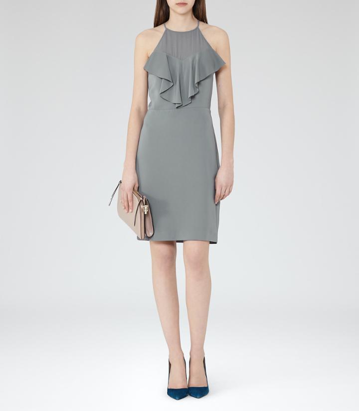 Reiss River - Ruffle-detail Dress In Grey, Womens, Size 2