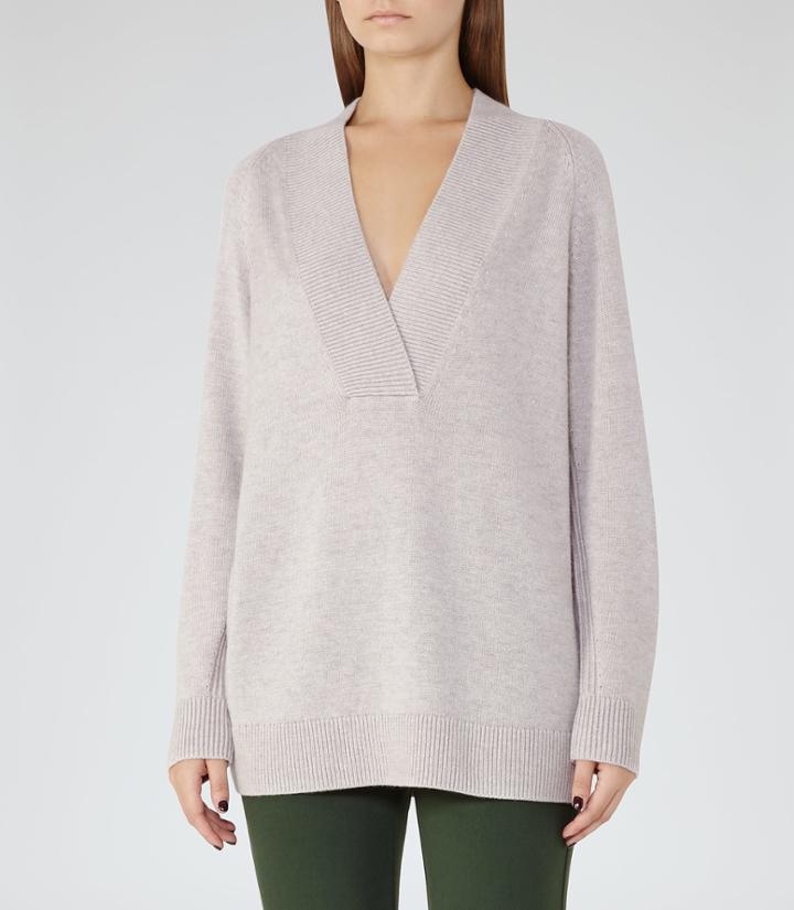 Reiss Dinita - Longline V-neck Jumper In Grey, Womens, Size S