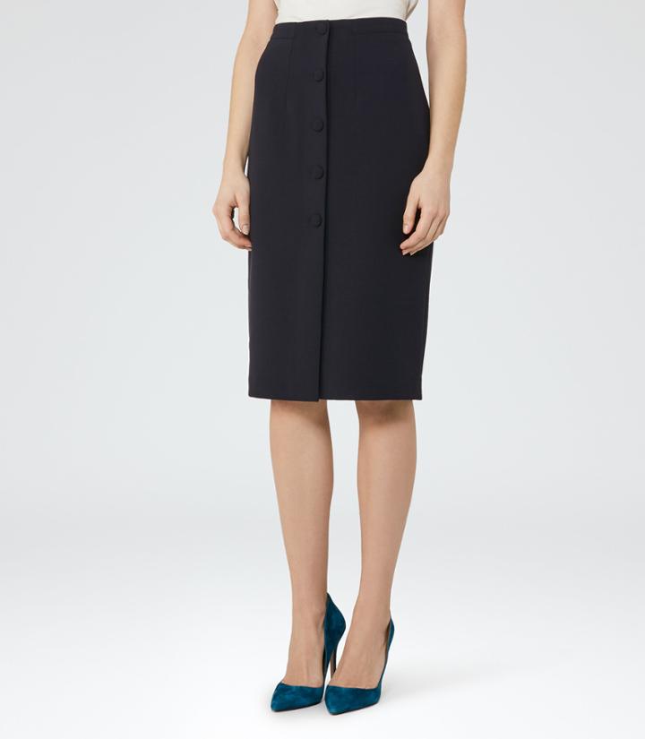 Reiss Luelle - Womens Button-front Pencil Skirt In Blue, Size 4