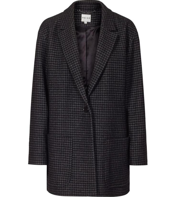 Reiss Lene - Womens Lightweight Checked Coat In Black, Size L