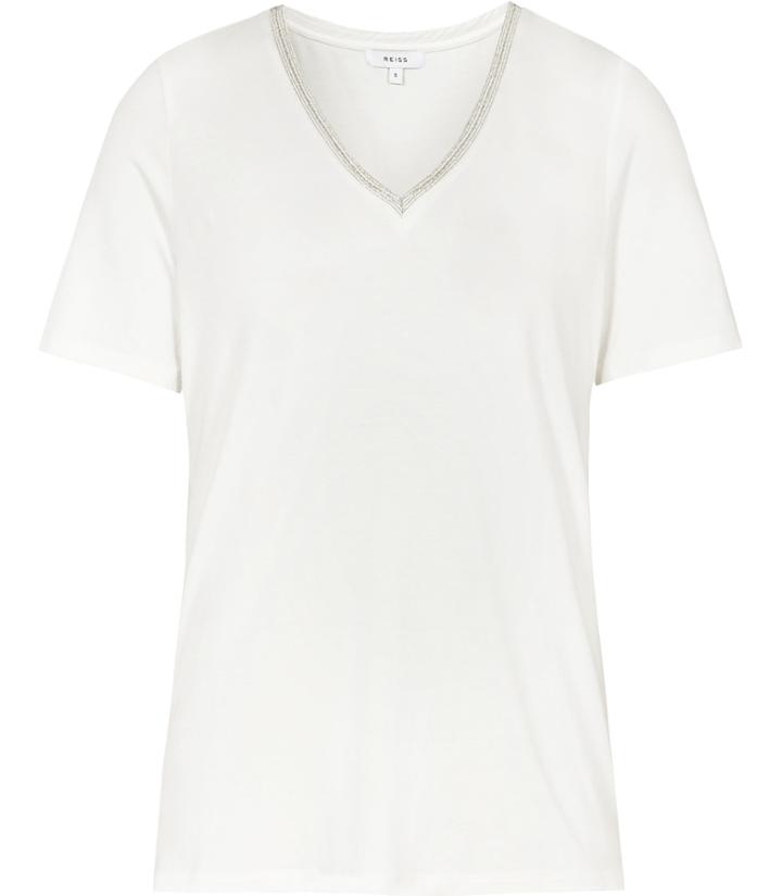 Reiss Flossy - Womens Embellished T-shirt In White, Size Xs