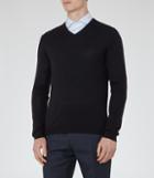 Reiss Emporer - Mens Merino V-neck Jumper In Blue, Size Xl