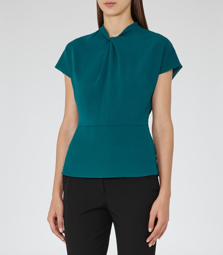 Reiss Hattie - Womens Knot-detail Blouse In Blue, Size 6