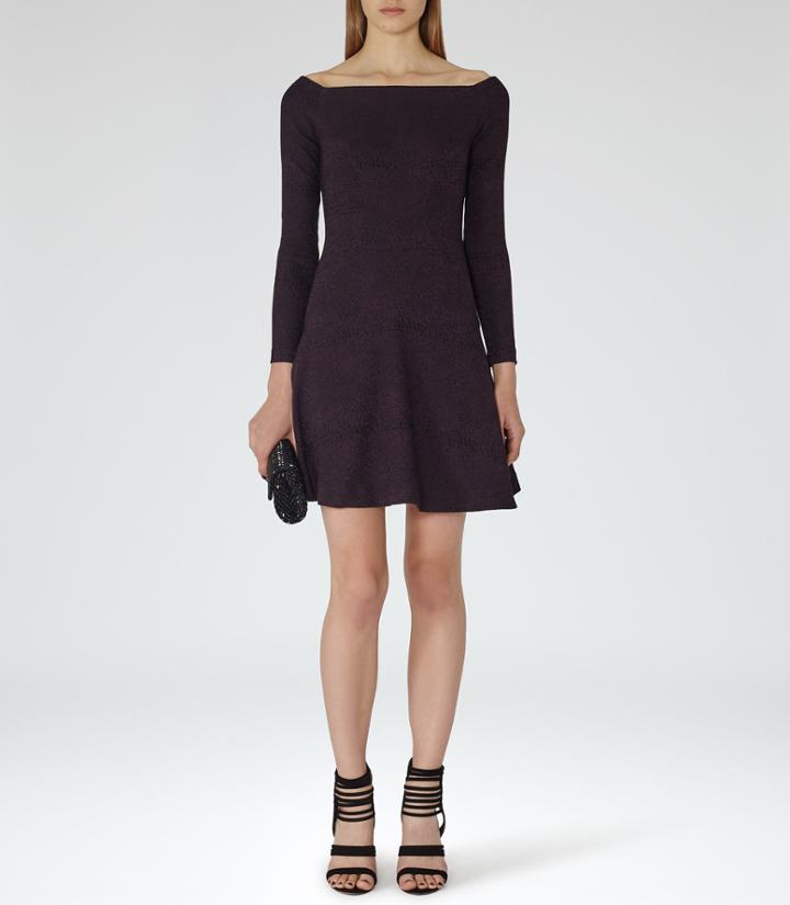 Reiss Tinsel - Womens Jacquard Fit And Flare Dress In Red, Size 4