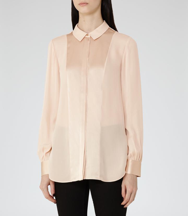 Reiss Ella - Womens Satin-panel Shirt In Orange, Size 4