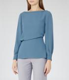 Reiss Nina - Draped Long-sleeved Top In Blue, Womens, Size 0