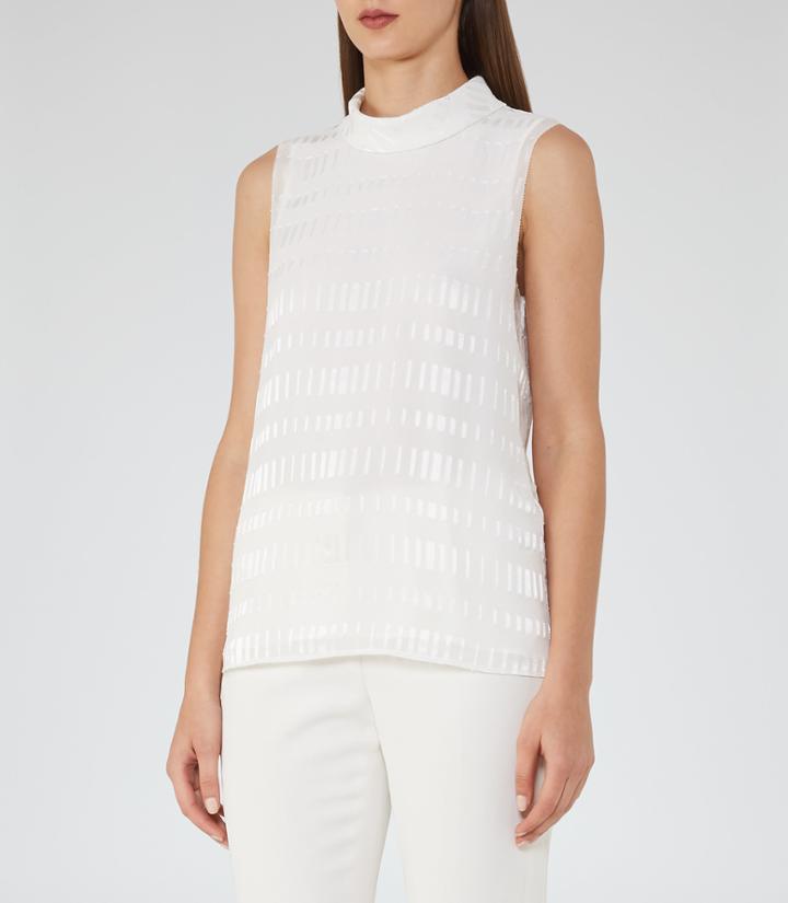 Reiss Sandi - Womens Textured High-neck Top In White, Size 4
