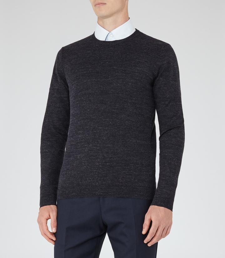 Reiss Parker - Mens Melange Cotton Jumper In Blue, Size S