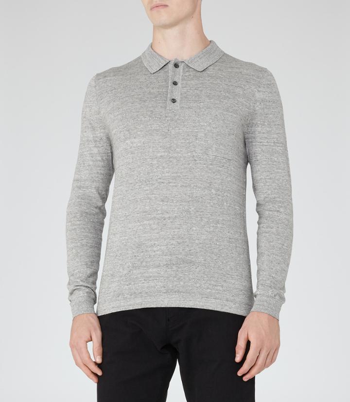 Reiss Tucker - Mens Melange Polo Shirt In Grey, Size S