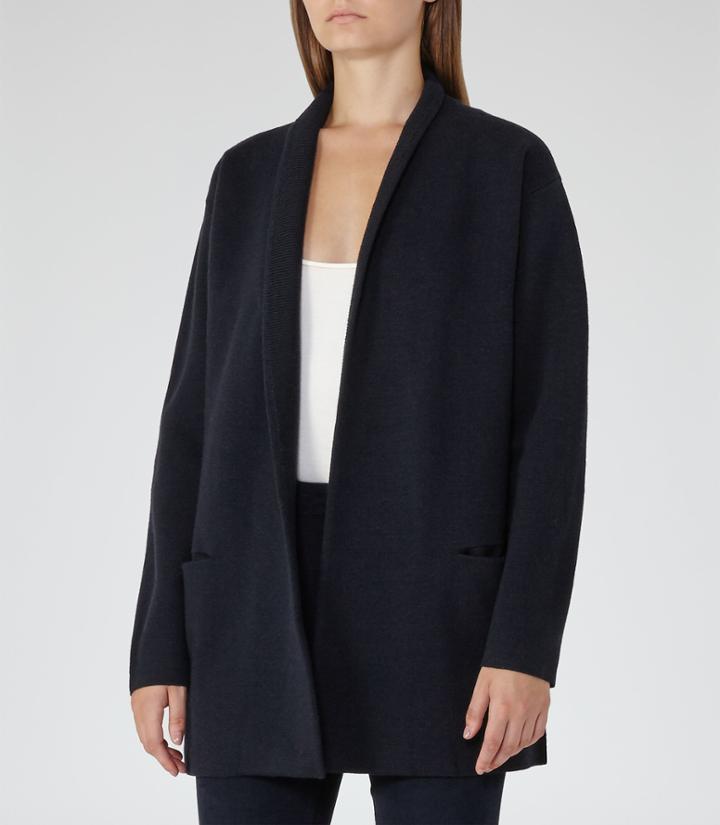 Reiss Hettie - Longline Chunky Cardigan In Blue, Womens, Size Xs