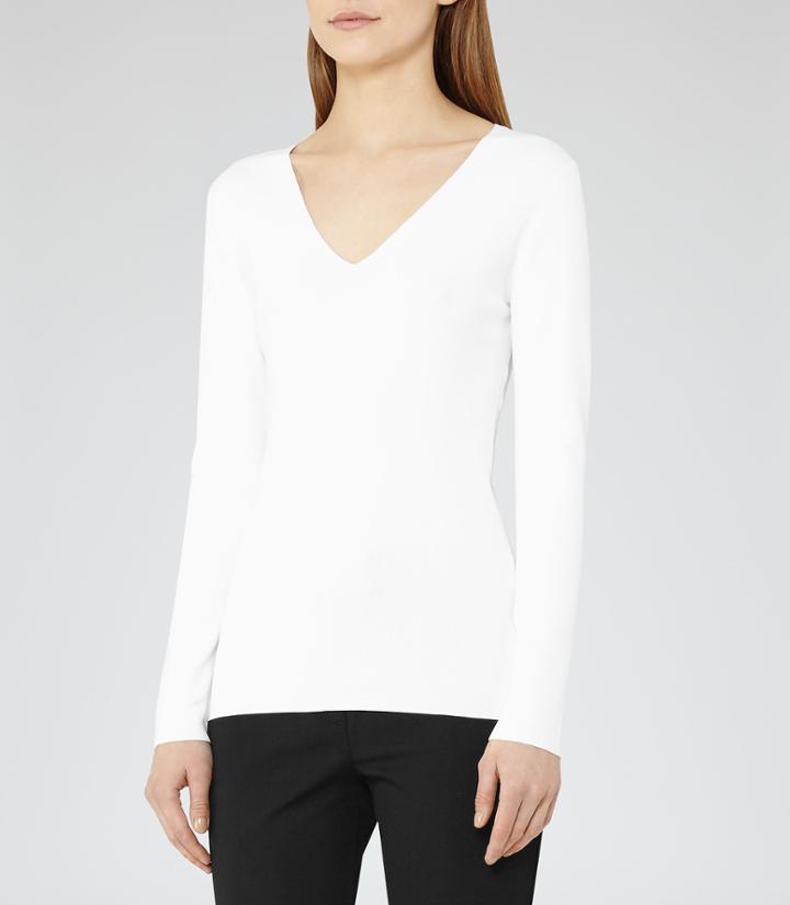 Reiss Alessa - Womens Knitted V-neck Top In White, Size 4