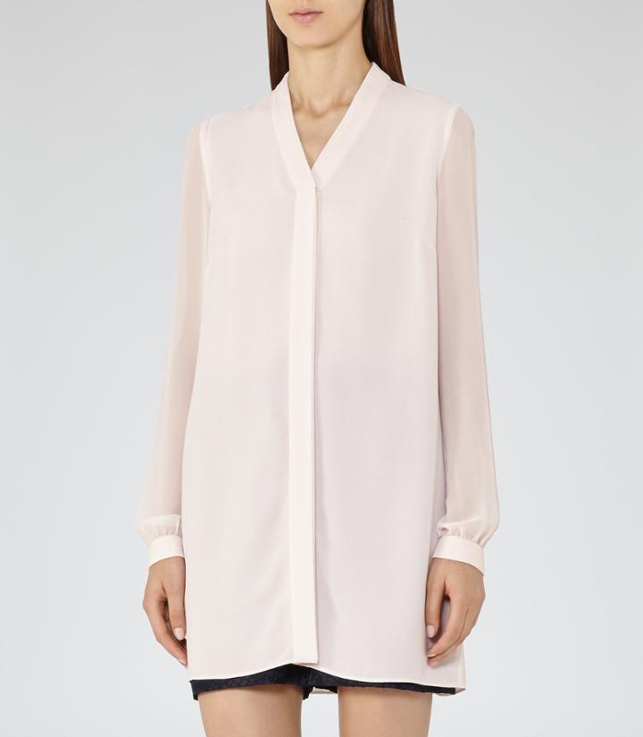 Reiss Santana - Womens Plisse-detail Shirt In Ballet Pink, Size 6