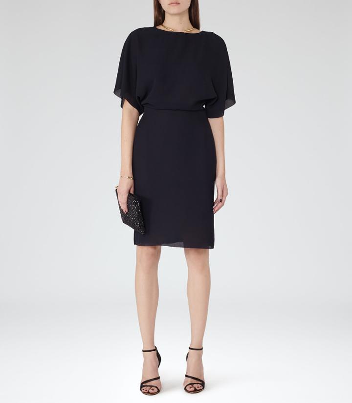 Reiss True - Womens High-neck Draped Dress In Blue, Size 4
