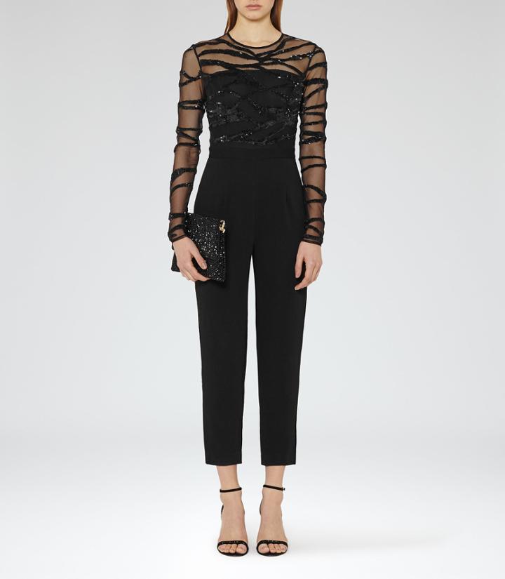 Reiss Salie - Womens Embellished Jumpsuit In Black, Size 4