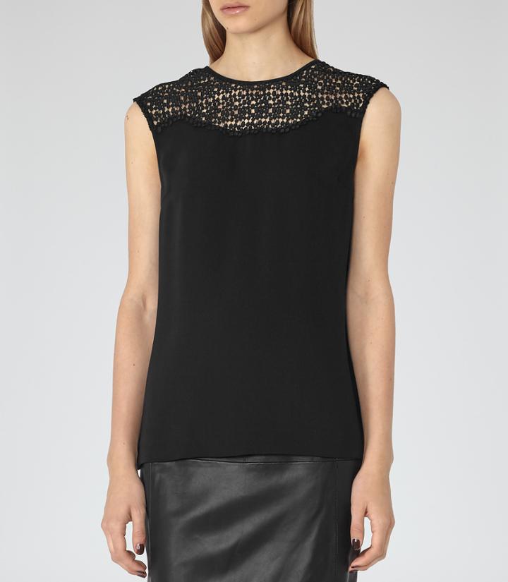 Reiss Elcho - Womens Crochet-detail Top In Black, Size 4
