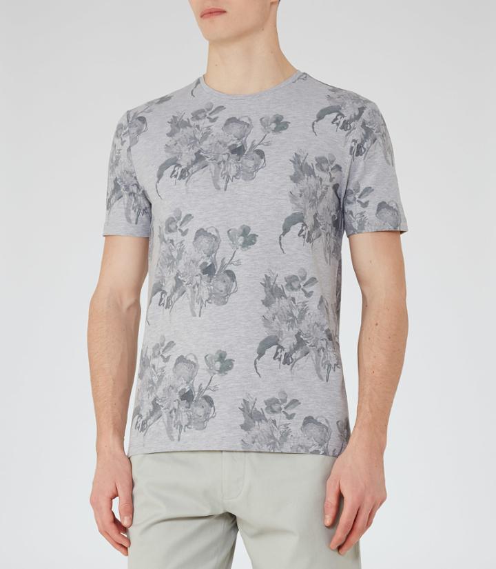 Reiss Michael - Floral Print T-shirt In Grey, Mens, Size Xs