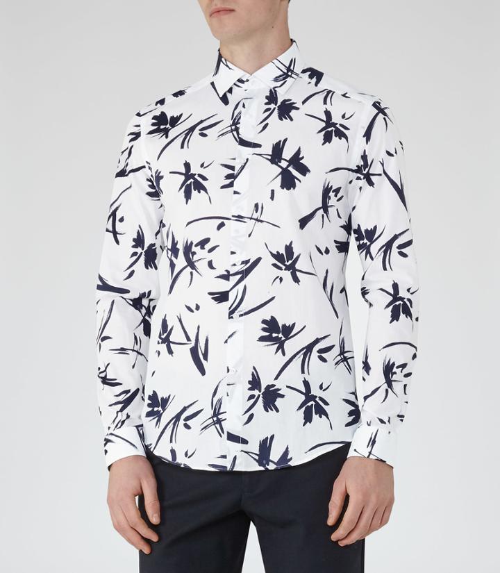 Reiss Bilby - Mens Painterly Print Shirt In White, Size Xs