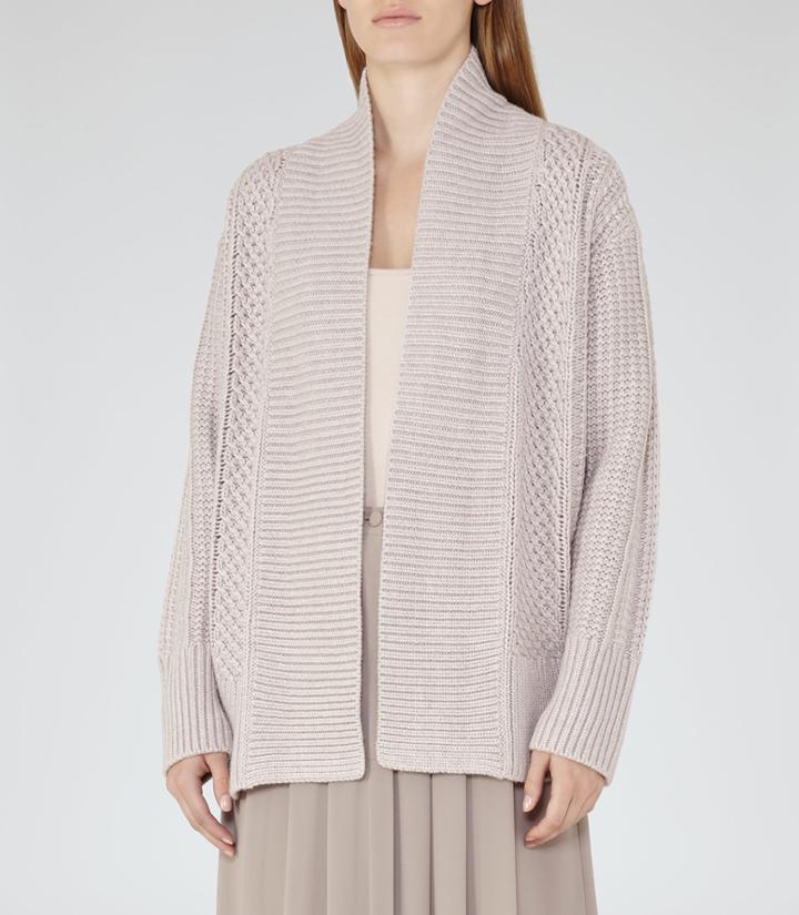 Reiss Opal - Womens Cable-knit Cardigan In Grey, Size Xs