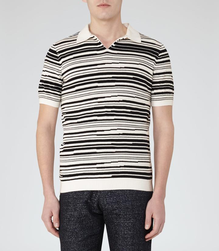 Reiss Metro - Mens Blurred Stripe Polo Shirt In White, Size L