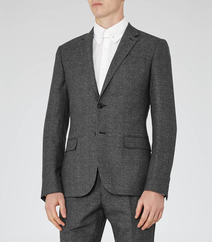 Reiss Host B - Mens Wool Notch Lapel Blazer In Grey, Size 38