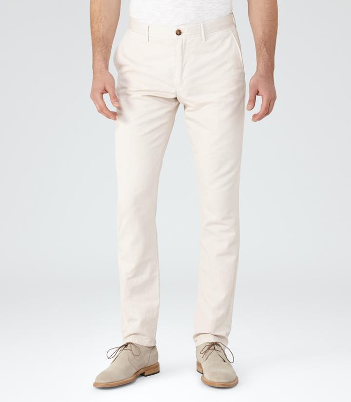 Reiss Buster - Mens Cotton And Linen Trousers In Brown, Size 28