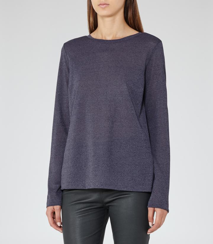 Reiss Milly - Womens Button-back Jersey Top In Blue, Size S