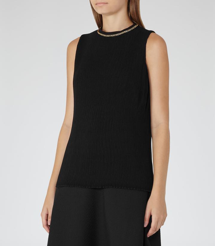 Reiss Bey - Womens Plisse Top In Black, Size 6