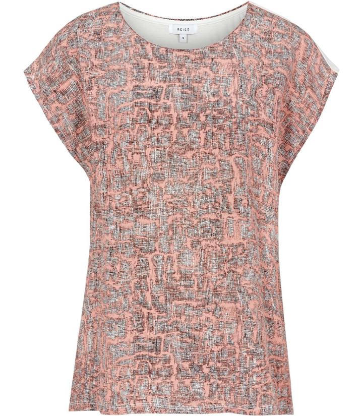 Reiss Coco - Womens Printed Silk-front T-shirt In Blue, Size Xs