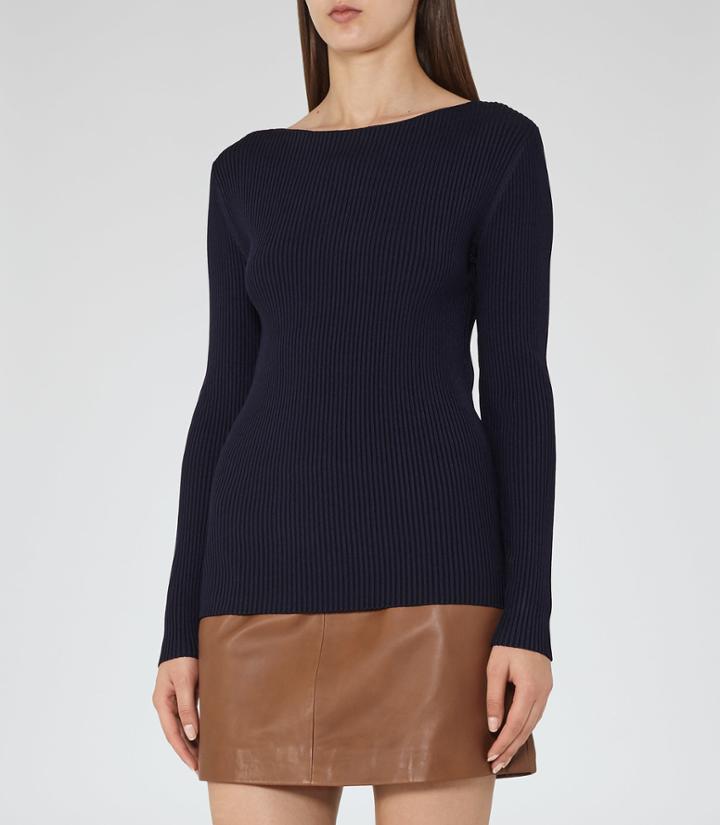 Reiss Nicky - Womens Ribbed-knit Jumper In Blue, Size 4