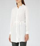 Reiss Veronique - Longline Silk Shirt In White, Womens, Size 0