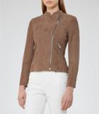 Reiss Sophie - Collarless Suede Jacket In White, Womens, Size 0