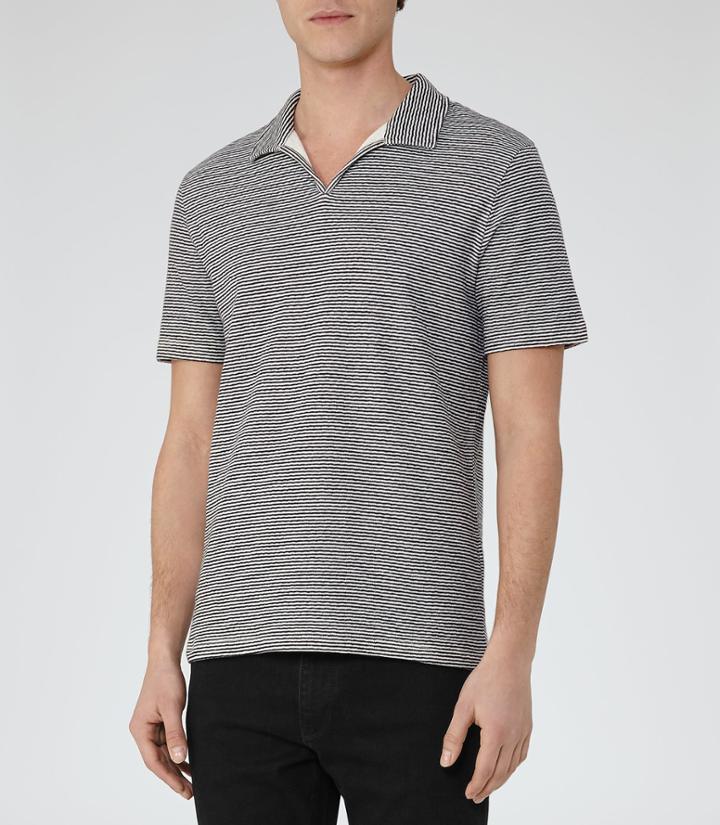 Reiss Bocca - Mens Open Neck Polo Shirt In Blue, Size S