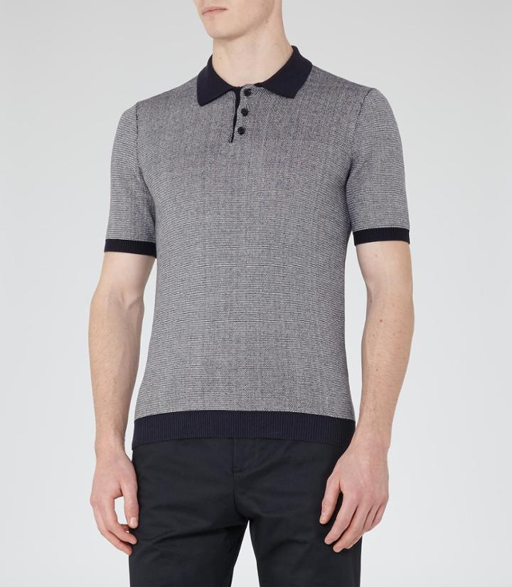 Reiss Tisley - Mens Jacquard Weave Polo Shirt In Blue, Size Xs