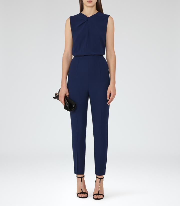 Reiss Leoni - Womens Twist-front Jumpsuit In Blue, Size 4