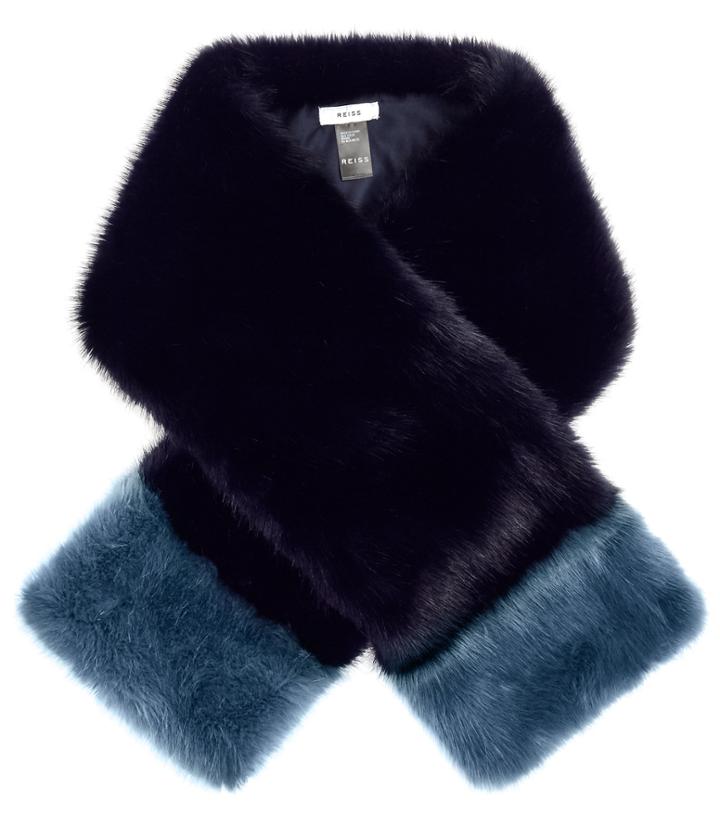 Reiss Irving - Womens Faux-fur Scarf In Blue, Size One Size