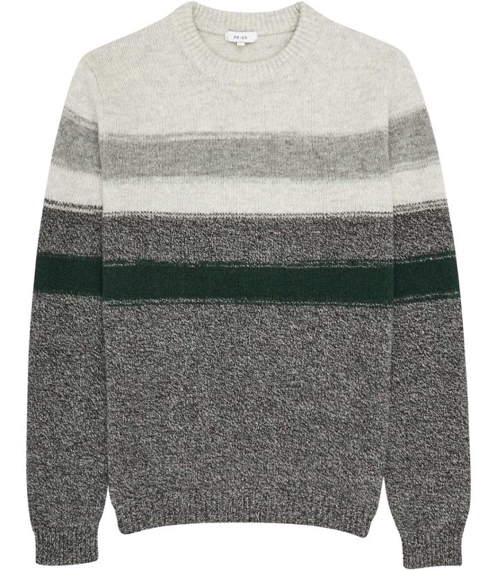 Reiss Tyler - Mens Wool Stripe Jumper In Green, Size Xs