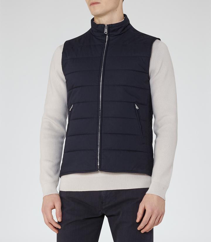 Reiss Cash - Padded Gilet In Blue, Mens, Size Xs