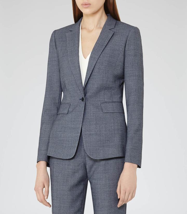 Reiss Russell Jacket - Textured Blazer In Blue, Womens, Size 0