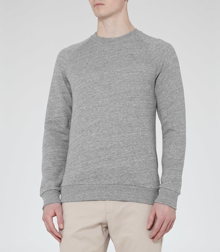Reiss Drava - Mens Loopback Cotton Sweatshirt In Grey, Size Xs