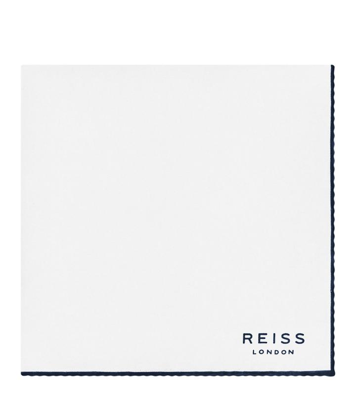 Reiss Horner - Silk Piped Pocket Square In White, Mens