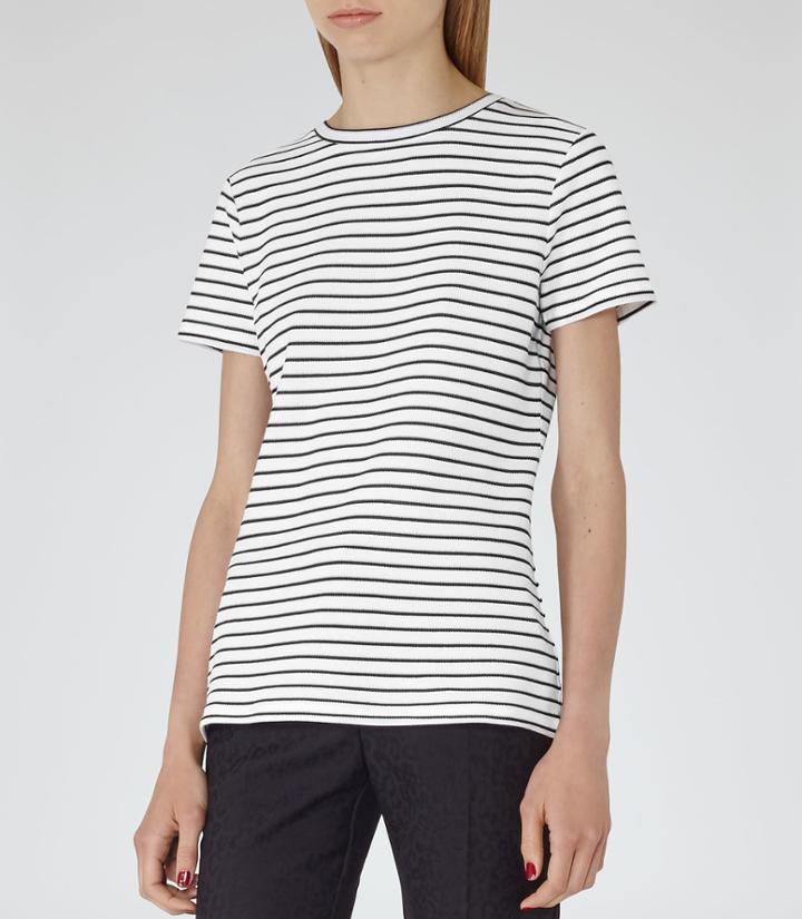 Reiss Toulouse - Womens Striped Jersey T-shirt In White, Size L