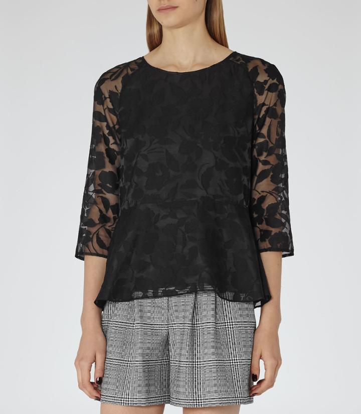 Reiss Lennon - Womens Jacquard Top In Black, Size 6