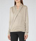 Reiss Ilyssa - Womens Metallic Wrap-front Top In Brown, Size S