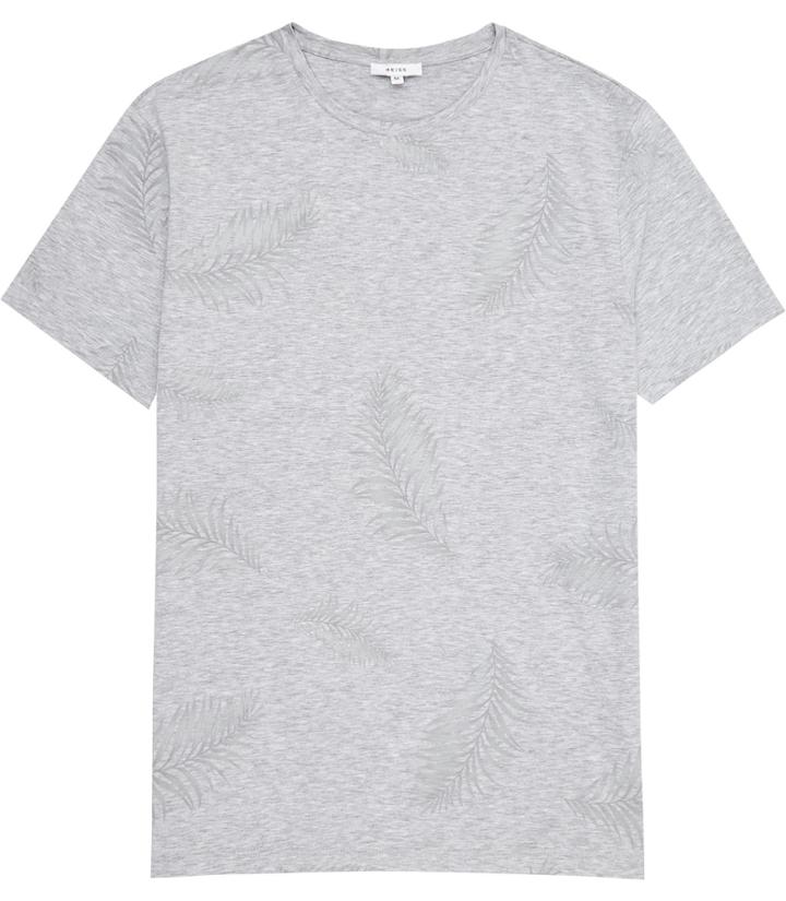 Reiss Robin - Mens Feather-print T-shirt In Grey, Size S