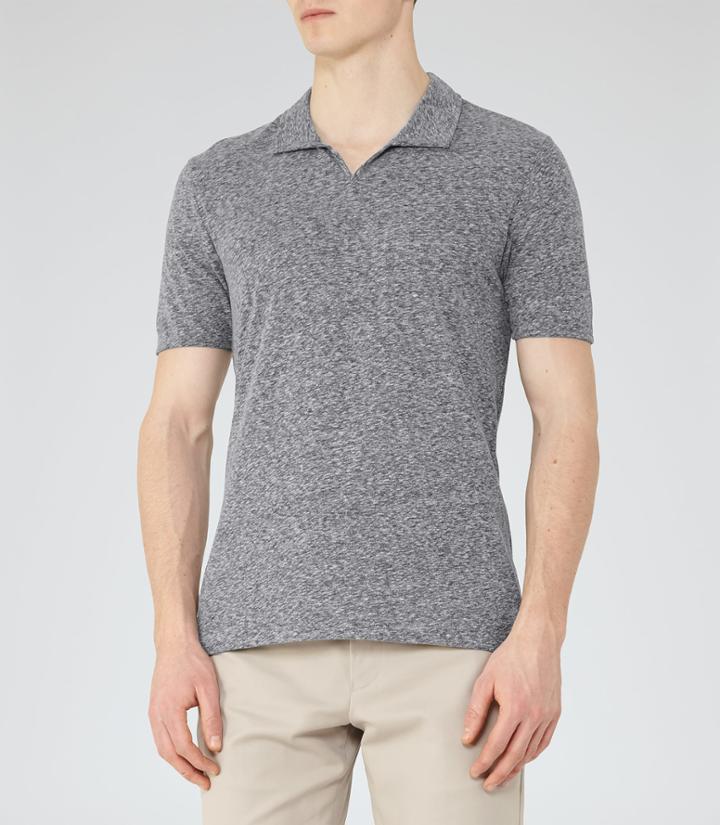 Reiss Marcelos - Open Collar Polo Shirt In Blue, Mens, Size Xs