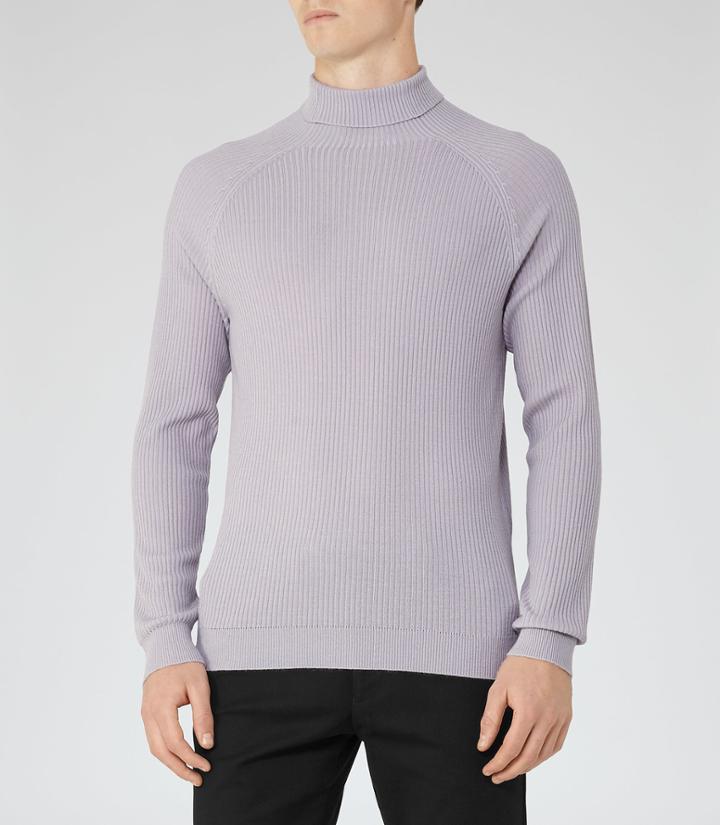 Reiss Tribal - Ribbed-knit Roll-neck Jumper In Pink, Mens, Size Xl