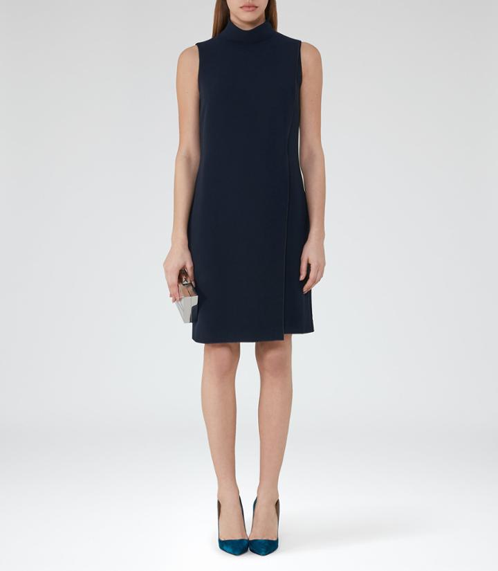 Reiss Adie - Roll-neck Shift Dress In Blue, Womens, Size 0
