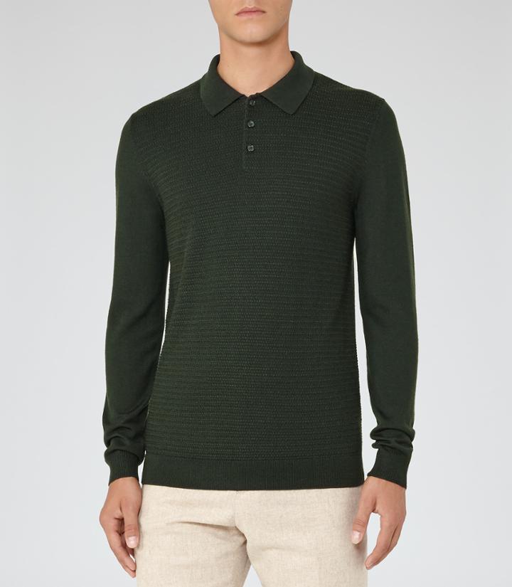Reiss West - Mens Textured Polo Shirt In Green, Size S
